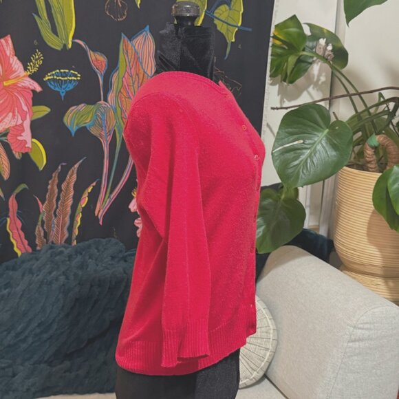 100% Cashmere Button-Down Cardigan Sweater, Red, Juniors XL, Circa 1990s - Picture 7 of 15